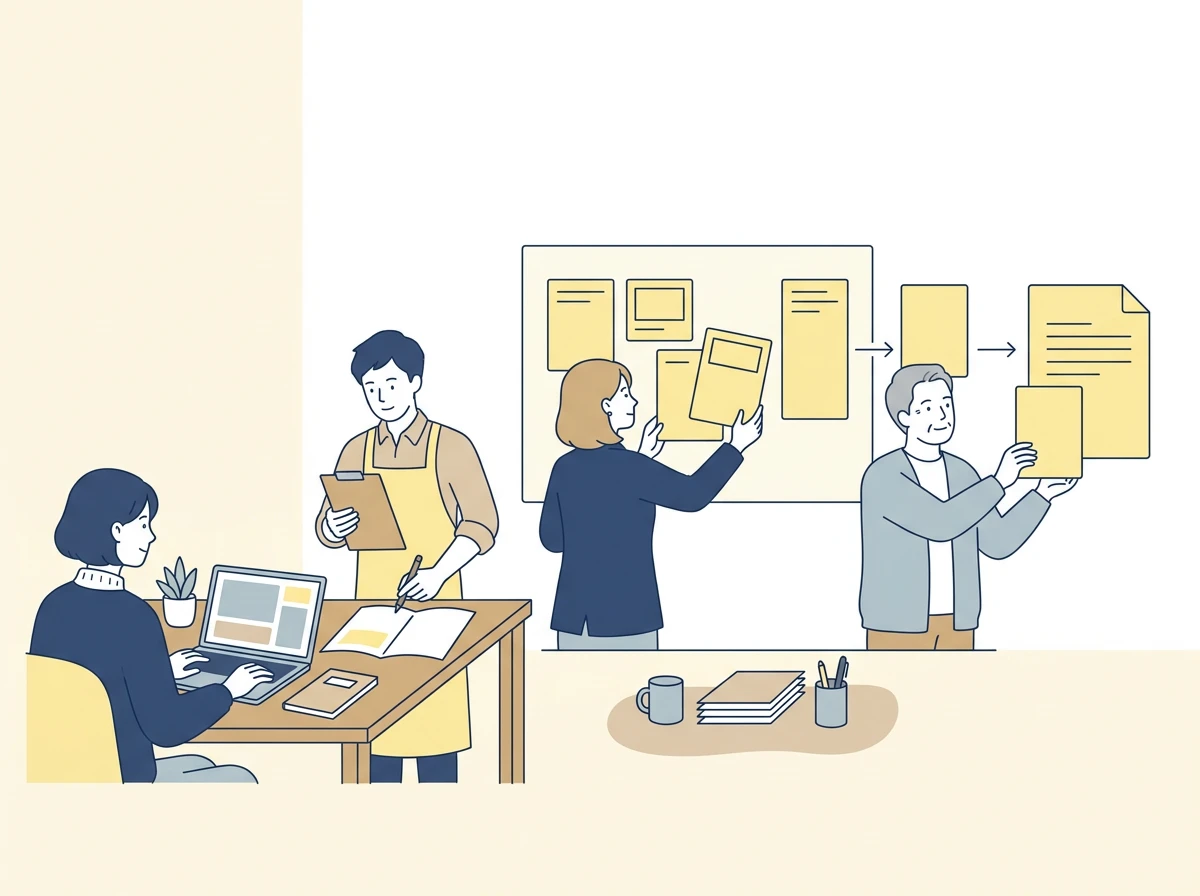 複数人で仕事やサービスをつくる実践に関する抽象イラスト