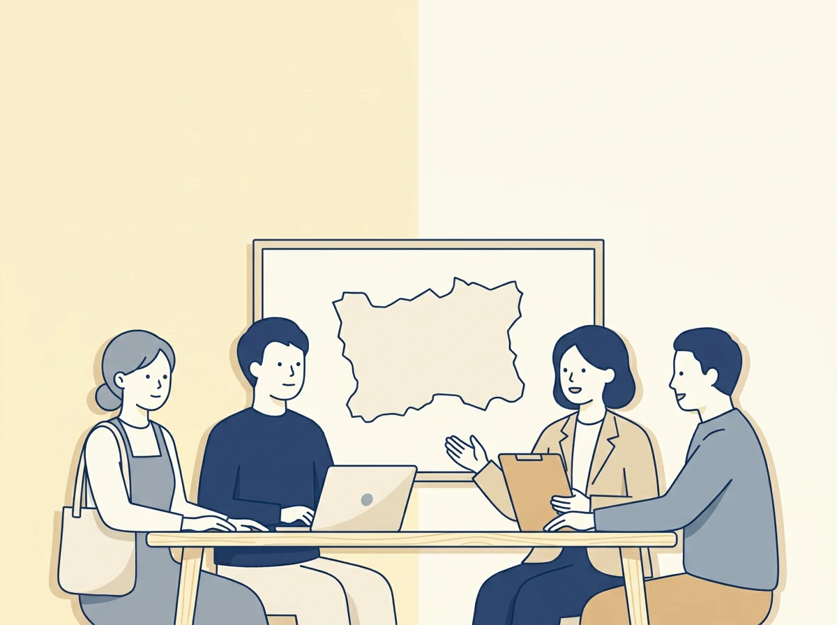企業・自治体・地域との連携に関する抽象イラスト