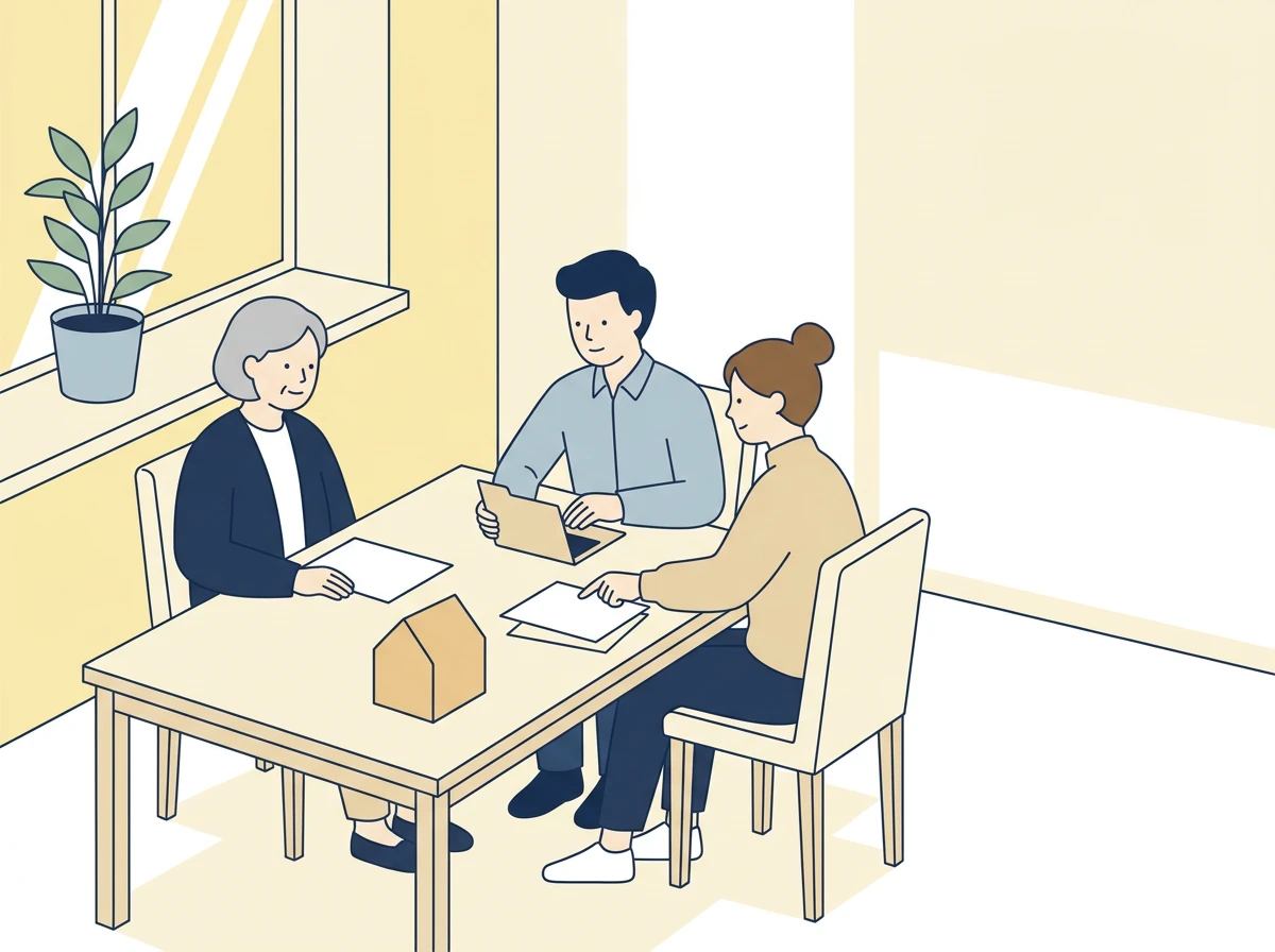 年齢を重ねた方と家族の暮らし・お金に関する抽象イラスト